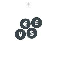 Münze Dollar, Euro, Pfund, oder Yen Symbol Symbol Vektor Illustration isoliert auf Weiß Hintergrund