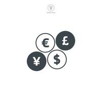 mynt dollar, euro, pund, eller yen ikon symbol vektor illustration isolerat på vit bakgrund