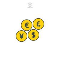 mynt dollar, euro, pund, eller yen ikon symbol vektor illustration isolerat på vit bakgrund