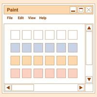 Benutzer Schnittstelle y2k Aufkleber. retro Browser Fenster malen, Farben Palette. eben Stil. Nostalgie pc Elemente und Betriebs System. zart Pastelle Vektor Illustration.