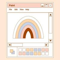 Benutzer Schnittstelle y2k Aufkleber. retro Browser Fenster malen, Farben Palette, Regenbogen. eben Stil. Nostalgie pc Elemente und Betriebs System. zart Pastelle Vektor Illustration.