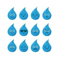 süß eben Wasser Charakter einstellen Illustration Design, Wasser Karikatur Emoji Zeichen Vorlage Vektor