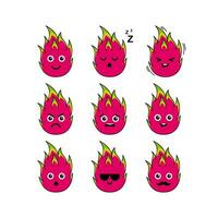 söt drake frukt karaktär uppsättning illustration design, samling av söt drake frukt emoji mall vektor