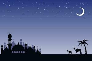 islamic natt bakgrund med moské silhuett vektor