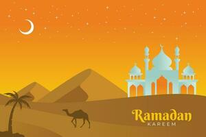 islamic bakgrund med vit moské och orange himmel, ramadan kareem mall vektor