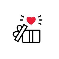 öppnad gåva ikon illustration design, öppnad närvarande gåva låda symbol med hjärta form mall vektor