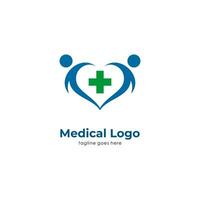 einfach medizinisch Logo Design Vektor, medizinisch Logo mit Negativ Liebe gestalten und Plus Zeichen vektor