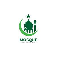 einfach Grün Moschee Logo Design, modern islamisch Logo mit Moschee, Mond und Star gestalten Illustration Vektor