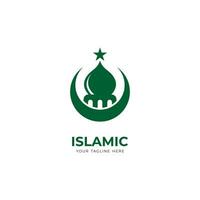 einfach Grün islamisch Logo Design, modern islamisch Logo mit Moschee, Mond und Star gestalten Vektor