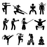 Kung Fu Martial Arts Självförsvar Kinesisk Wushu Ninja Boxer Kendo Sumo Muay Thailändsk Icon Symbol Sign Pictogram.