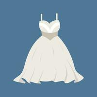 Weiß flauschige Hochzeit Kleid auf Blau Hintergrund. vektor