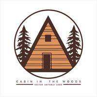 Holz Kabine Logo Vorlage. Kabine im das Wald Vektor Illustration. Kabine Vermietung Logo. Chalet im das Wald Aufkleber.