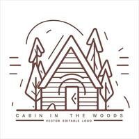 Holz Kabine Logo Vorlage. Kabine im das Wald Vektor Illustration. Kabine Vermietung Logo. Chalet im das Wald Aufkleber.