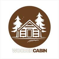 Holz Kabine Logo Vorlage. Kabine im das Wald Vektor Illustration. Kabine Vermietung Logo. Chalet im das Wald Aufkleber.