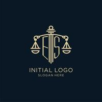 Initiale es Logo mit Schild und Waage von Gerechtigkeit, Luxus und modern Gesetz Feste Logo Design vektor
