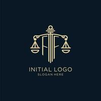 Initiale ff Logo mit Schild und Waage von Gerechtigkeit, Luxus und modern Gesetz Feste Logo Design vektor