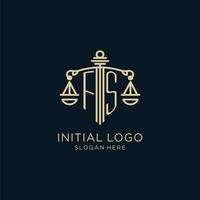 Initiale fs Logo mit Schild und Waage von Gerechtigkeit, Luxus und modern Gesetz Feste Logo Design vektor