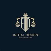 Initiale ed Logo mit Schild und Waage von Gerechtigkeit, Luxus und modern Gesetz Feste Logo Design vektor