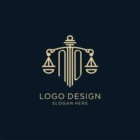 Initiale Nein Logo mit Schild und Waage von Gerechtigkeit, Luxus und modern Gesetz Feste Logo Design vektor