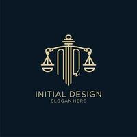 Initiale nq Logo mit Schild und Waage von Gerechtigkeit, Luxus und modern Gesetz Feste Logo Design vektor