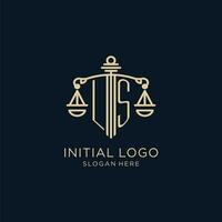 Initiale ls Logo mit Schild und Waage von Gerechtigkeit, Luxus und modern Gesetz Feste Logo Design vektor