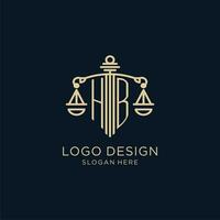 Initiale hb Logo mit Schild und Waage von Gerechtigkeit, Luxus und modern Gesetz Feste Logo Design vektor