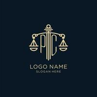 Initiale pc Logo mit Schild und Waage von Gerechtigkeit, Luxus und modern Gesetz Feste Logo Design vektor