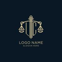 Initiale lc Logo mit Schild und Waage von Gerechtigkeit, Luxus und modern Gesetz Feste Logo Design vektor