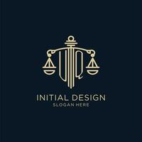Initiale uq Logo mit Schild und Waage von Gerechtigkeit, Luxus und modern Gesetz Feste Logo Design vektor