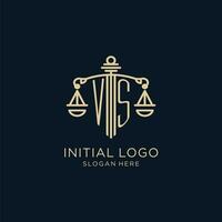 Initiale vs. Logo mit Schild und Waage von Gerechtigkeit, Luxus und modern Gesetz Feste Logo Design vektor