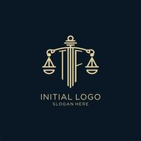 Initiale tf Logo mit Schild und Waage von Gerechtigkeit, Luxus und modern Gesetz Feste Logo Design vektor