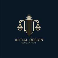 Initiale wd Logo mit Schild und Waage von Gerechtigkeit, Luxus und modern Gesetz Feste Logo Design vektor