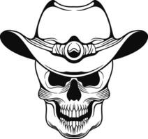 vektor tatuering design svart och vit hand dragen cowboy skalle