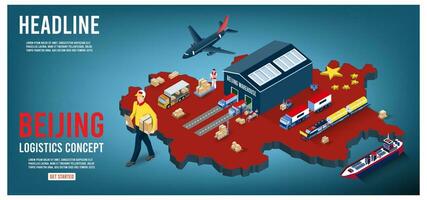 modern isometrisch Konzept von Peking Transport mit global Logistik, Warenhaus Logistik, Meer Fracht Logistik. einfach zu bearbeiten und anpassen. Vektor Illustration eps10