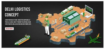 modern isometrisch Konzept von Delhi Transport mit global Logistik, Warenhaus Logistik, Meer Fracht Logistik. einfach zu bearbeiten und anpassen. Vektor Illustration eps10