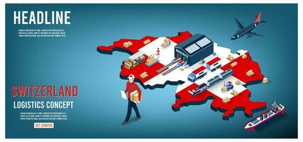 modern isometrisch Konzept von Schweiz Transport mit global Logistik, Warenhaus Logistik, Meer Fracht Logistik. einfach zu bearbeiten und anpassen. Vektor Illustration eps10