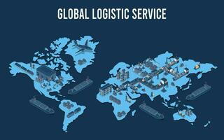 global logistik begrepp med industriell partnerskap, autonom robotar, transport, exportera, importera och industri 4.0. vektor illustration eps10