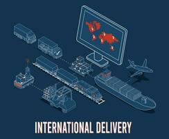 internationell leverans och global logistik begrepp med transport drift service, luft, väg, fartyg, järnväg transport. vektor illustration eps 10