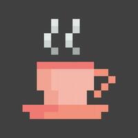 en pixel stil kopp av kaffe på en svart bakgrund vektor