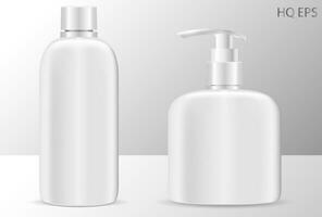 hoch Qualität Shampoo und Seife Spender Flaschen kosmetisch Attrappe, Lehrmodell, Simulation. eps Vektor Illustration bereit zum Ihre Design. isoliert Verpackung.