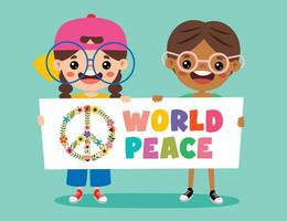 Karikatur Kinder posieren mit Frieden Zeichen vektor