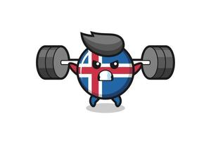 Island-Flagge-Maskottchen-Cartoon mit einer Langhantel vektor