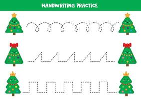 Rückverfolgung Linien zum Kinder. süß Karikatur Weihnachten Bäume. Handschrift ausüben. vektor