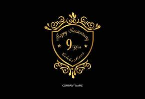 9 Jahrestag Feier Logo mit Handschrift golden Farbe elegant Design vektor