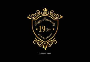 19 Jahrestag Feier Logo mit Handschrift golden Farbe elegant Design vektor