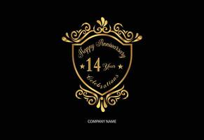 14 Jahrestag Feier Logo mit Handschrift golden Farbe elegant Design vektor