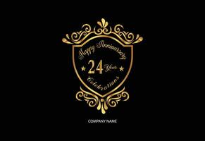 24 Jahrestag Feier Logo mit Handschrift golden Farbe elegant Design vektor