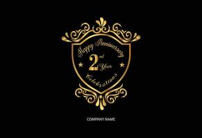 2 .. Jahrestag Feier Logo mit Handschrift golden Farbe elegant Design vektor