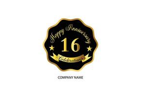 16 Jahrestag Feier Logo mit Handschrift golden Farbe elegant Design vektor