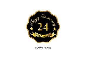 24 årsdag firande logotyp med handstil gyllene Färg elegant design vektor